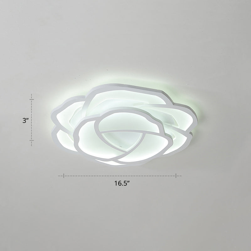 Minimalist Flushmount LED Ceiling Light for Bedroom - White Rose Acrylic Surface Mount