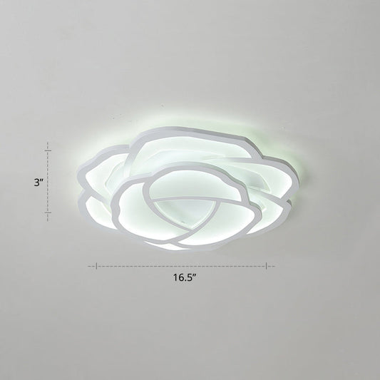 Minimalist Flushmount LED Ceiling Light for Bedroom - White Rose Acrylic Surface Mount