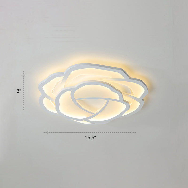 Minimalist Flushmount LED Ceiling Light for Bedroom - White Rose Acrylic Surface Mount
