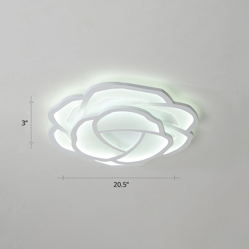 Minimalist Flushmount LED Ceiling Light for Bedroom - White Rose Acrylic Surface Mount