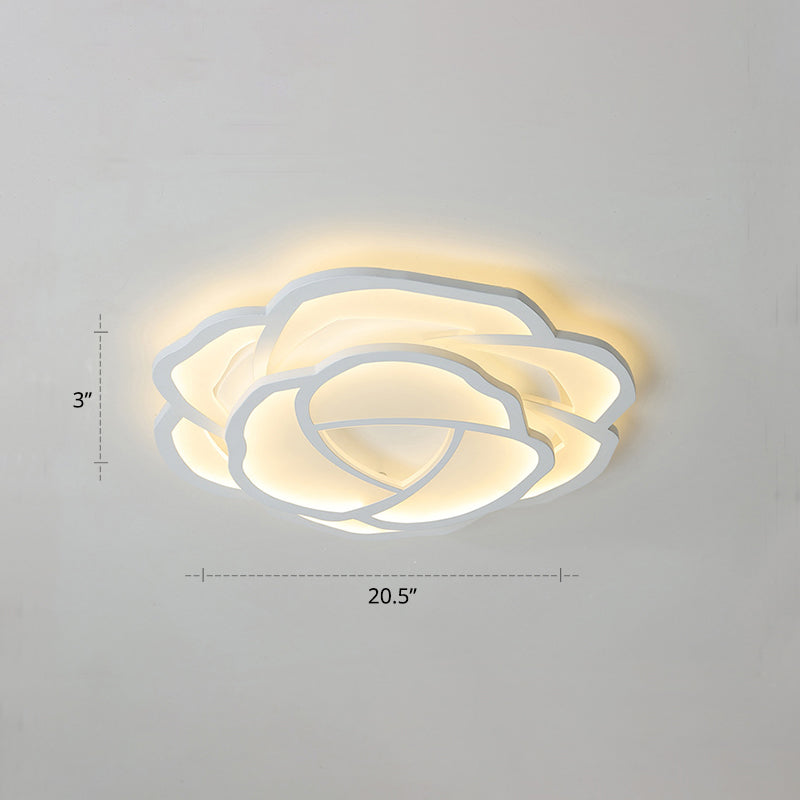 Minimalist Flushmount LED Ceiling Light for Bedroom - White Rose Acrylic Surface Mount