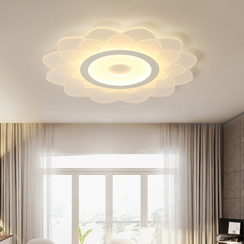 Simplicity White Acrylic Sunflower Flushmount LED Ceiling Lamp for Bedroom