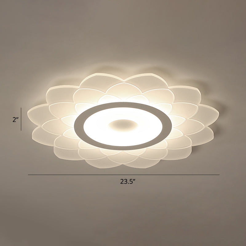 Simplicity White Acrylic Sunflower Flushmount LED Ceiling Lamp for Bedroom