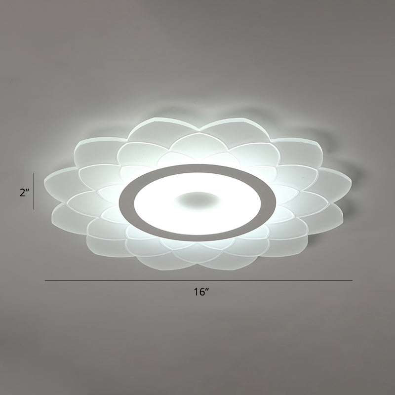Simplicity White Acrylic Sunflower Flushmount Led Ceiling Lamp For Bedroom / 16