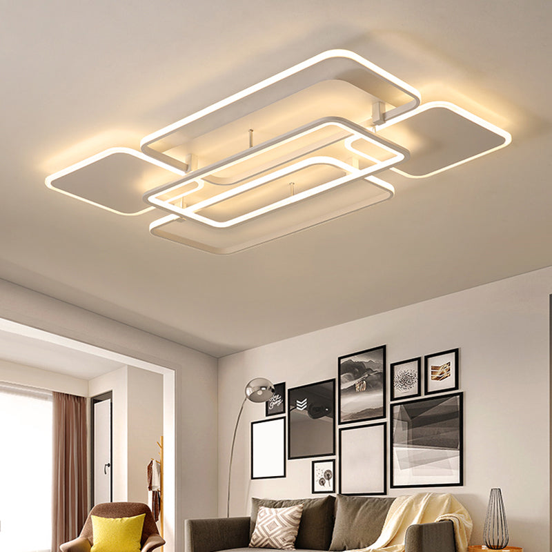 Contemporary LED Flush Mount Ceiling Lamp - White Frame Metal Flushmount Lighting for Living Room