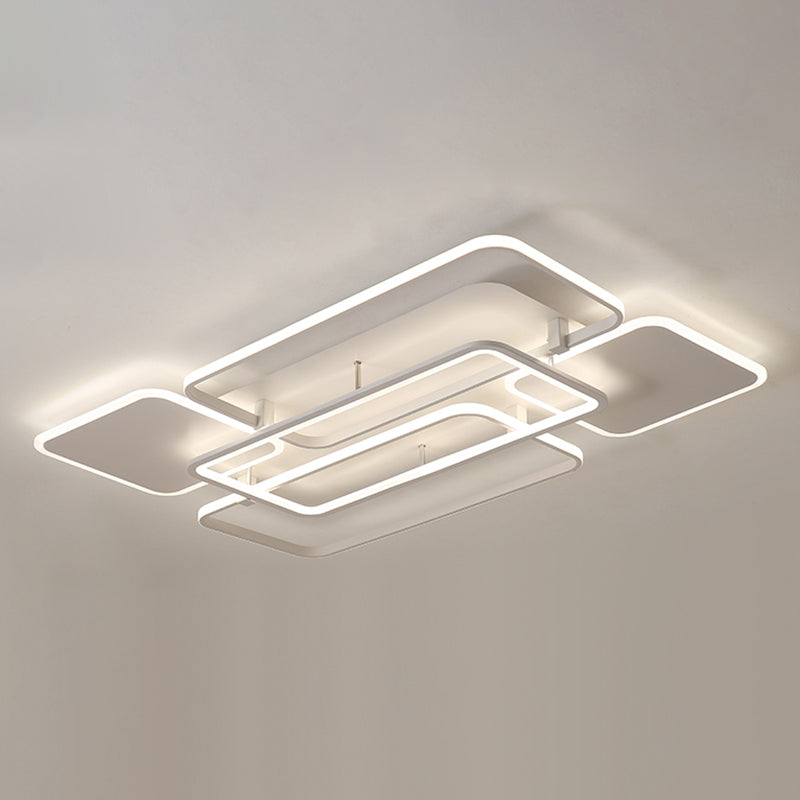 Contemporary LED Flush Mount Ceiling Lamp - White Frame Metal Flushmount Lighting for Living Room