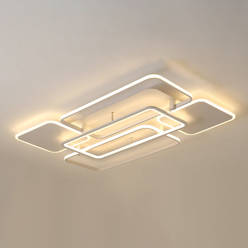 Contemporary LED Flush Mount Ceiling Lamp - White Frame Metal Flushmount Lighting for Living Room