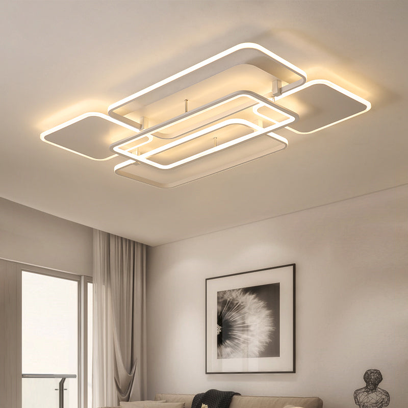 Contemporary LED Flush Mount Ceiling Lamp - White Frame Metal Flushmount Lighting for Living Room