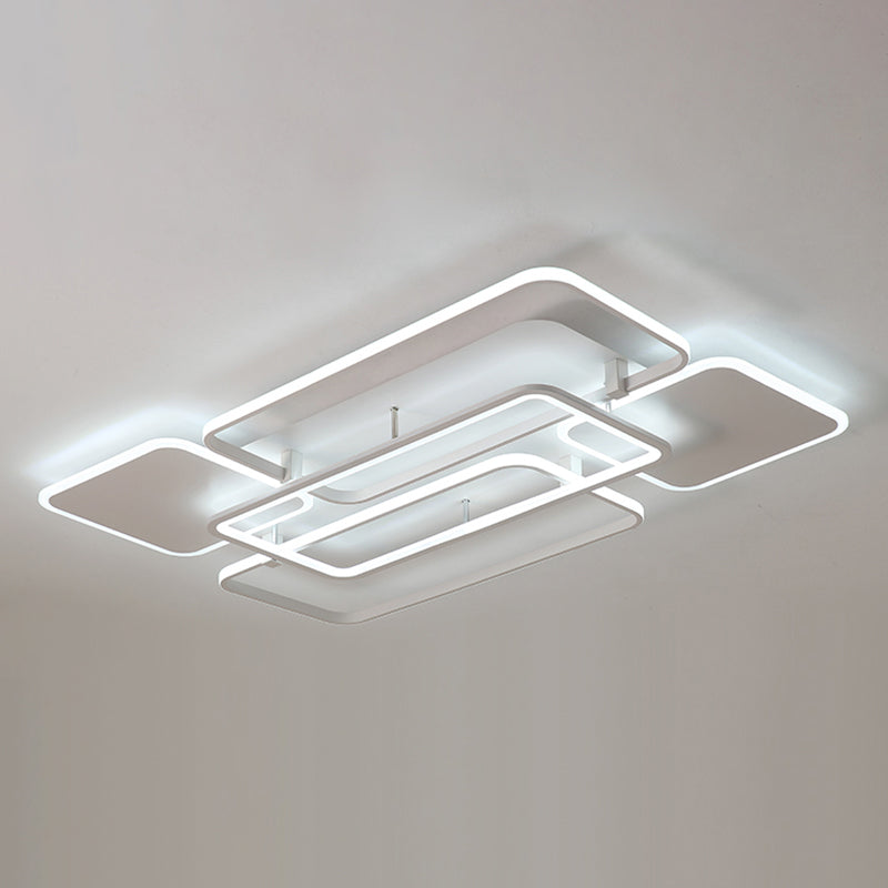 Contemporary LED Flush Mount Ceiling Lamp - White Frame Metal Flushmount Lighting for Living Room