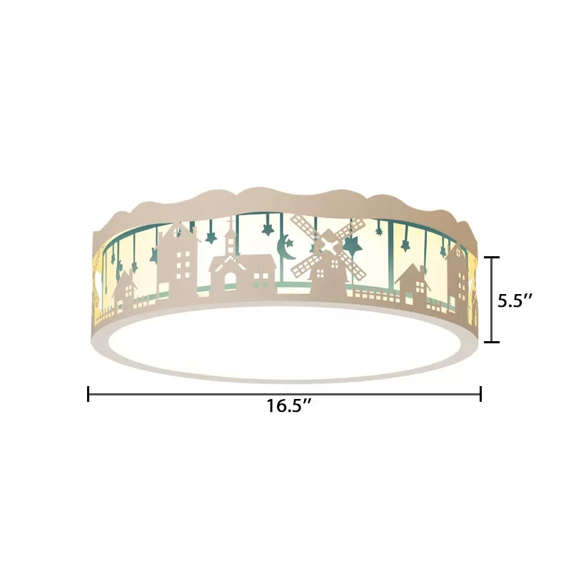 Country View Nordic Style Drum Ceiling Lamp for Living Rooms: Metal Flush Ceiling Light