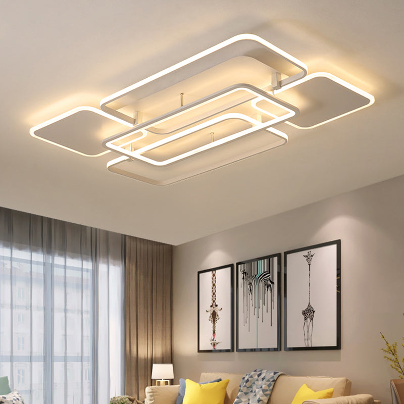 Contemporary LED Flush Mount Ceiling Lamp - White Frame Metal Flushmount Lighting for Living Room