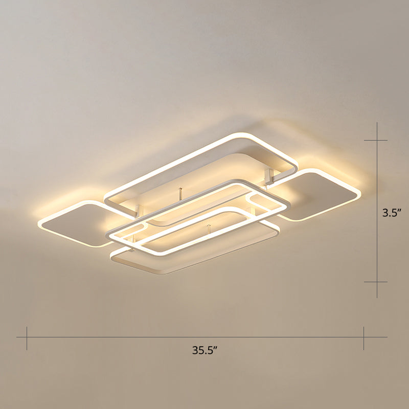Contemporary LED Flush Mount Ceiling Lamp - White Frame Metal Flushmount Lighting for Living Room