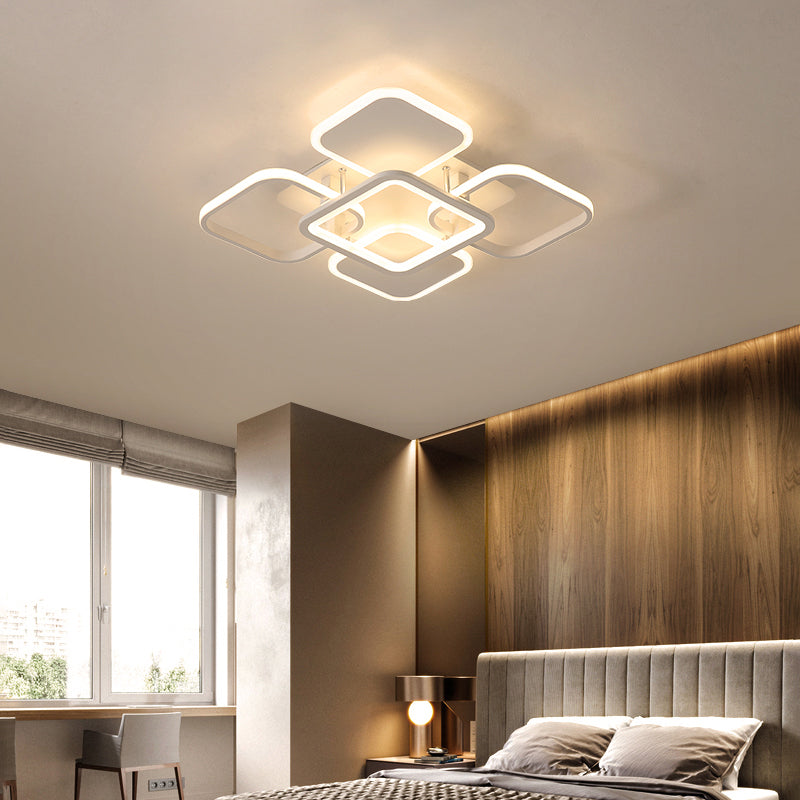 Contemporary LED Flush Mount Ceiling Lamp - White Frame Metal Flushmount Lighting for Living Room