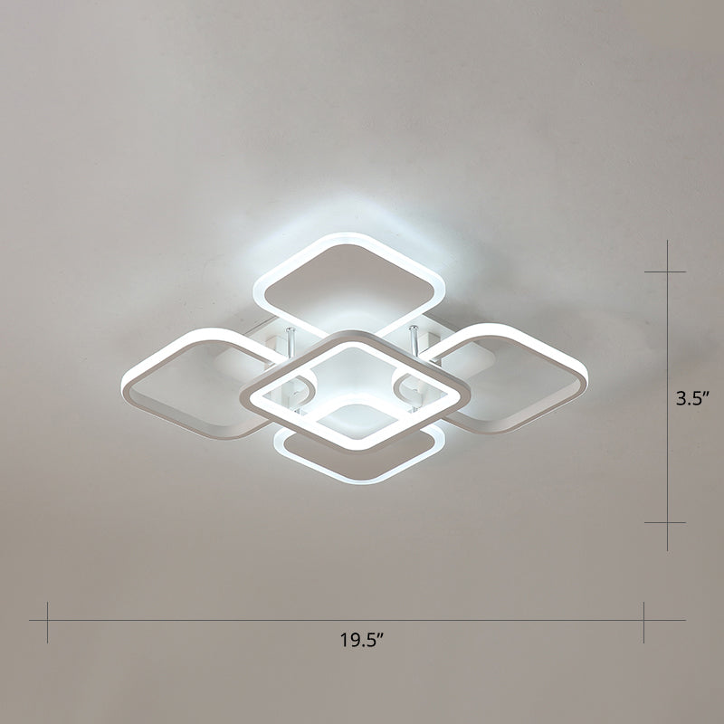 Contemporary LED Flush Mount Ceiling Lamp - White Frame Metal Flushmount Lighting for Living Room