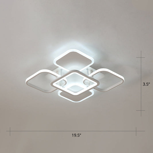 Contemporary LED Flush Mount Ceiling Lamp - White Frame Metal Flushmount Lighting for Living Room