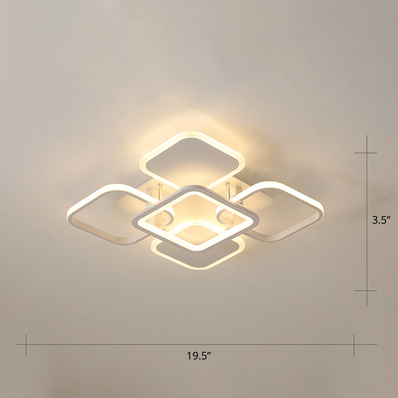 Contemporary LED Flush Mount Ceiling Lamp - White Frame Metal Flushmount Lighting for Living Room