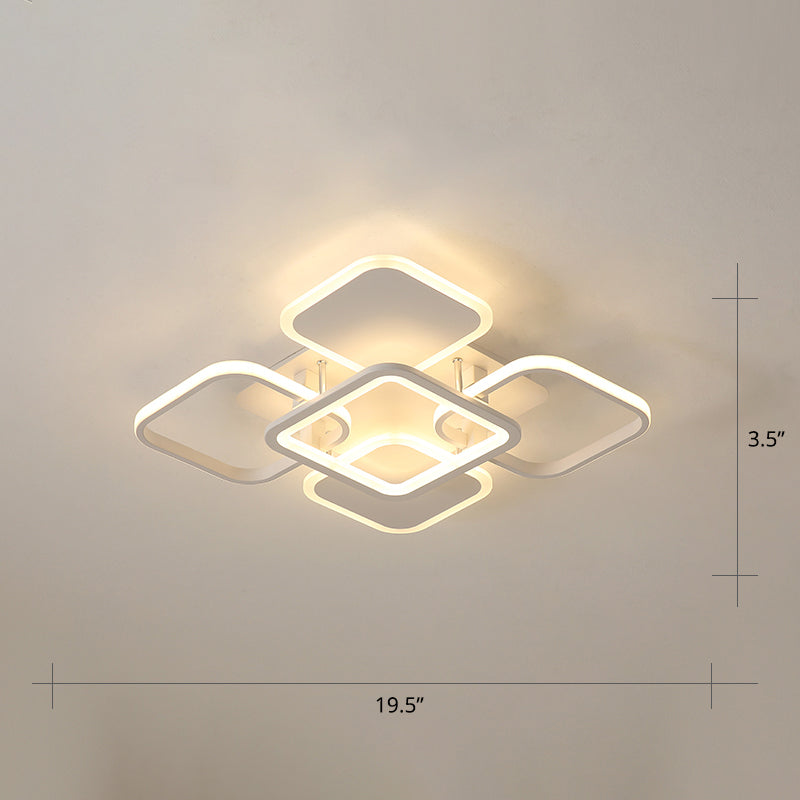 Contemporary LED Flush Mount Ceiling Lamp - White Frame Metal Flushmount Lighting for Living Room
