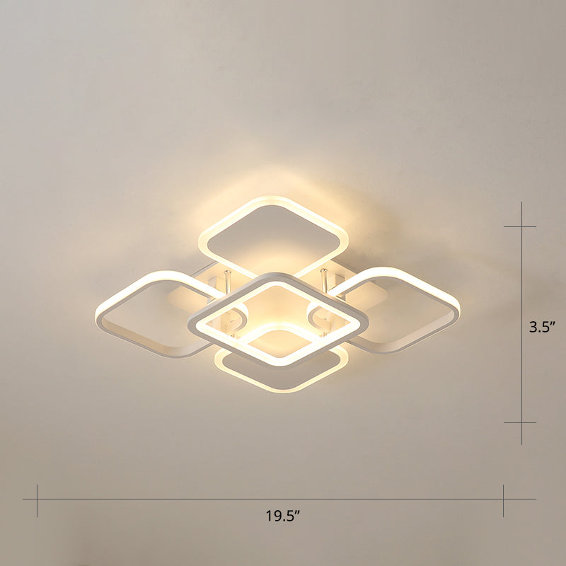 Contemporary LED Flush Mount Ceiling Lamp - White Frame Metal Flushmount Lighting for Living Room