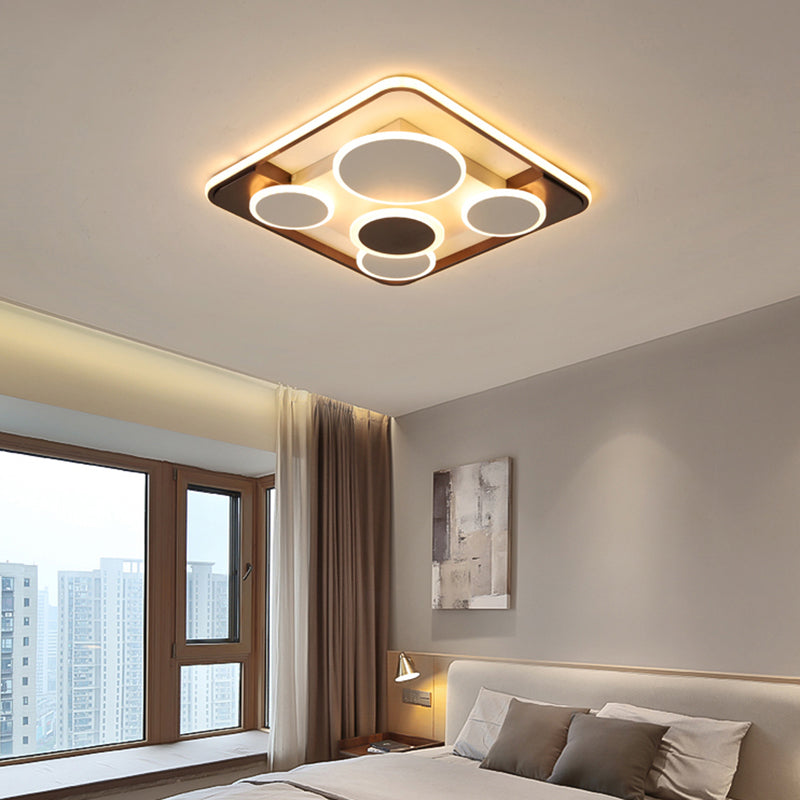 Nordic Coffee LED Flush Mount Metal Circles Ceiling Light for Living Room