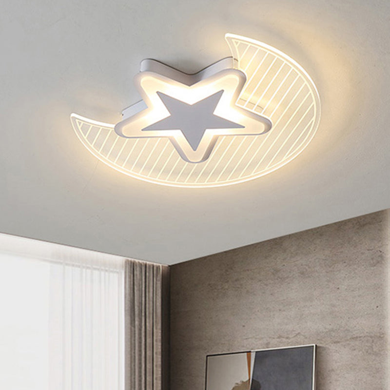 Nordic Acrylic Crescent and Star LED Flush Light Ceiling Fixture for Bedroom