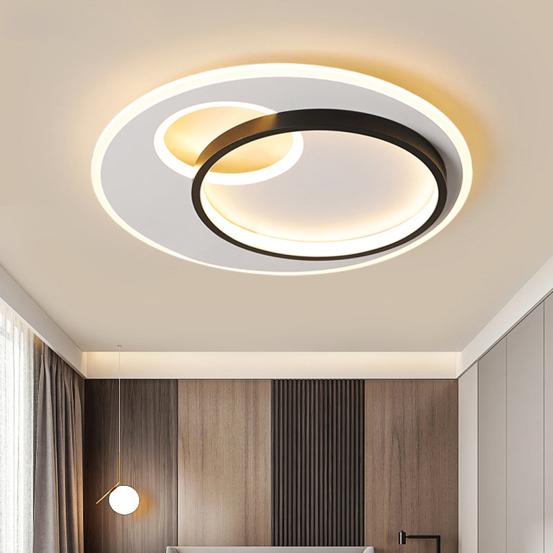 Sleek Halo Metal Flush Ceiling Light Fixture - Simplicity Black-White LED Flush Mount for Bedroom