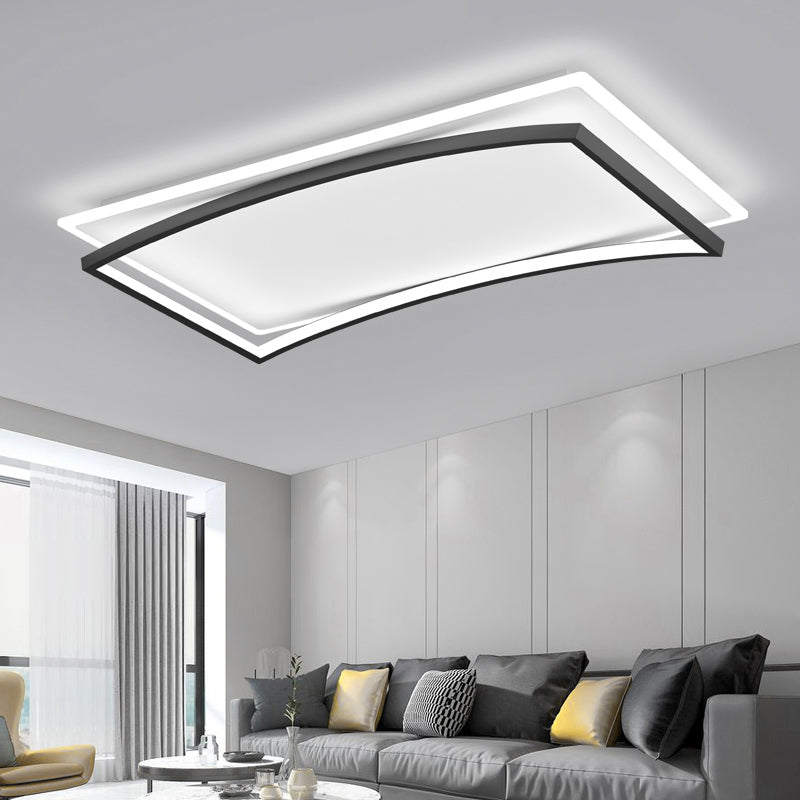 Plafonnier encastré incurvé en métal noir et blanc - Luminaire de salon simple et élégant