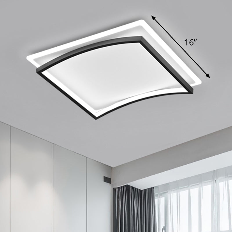 Plafonnier encastré incurvé en métal noir et blanc - Luminaire de salon simple et élégant