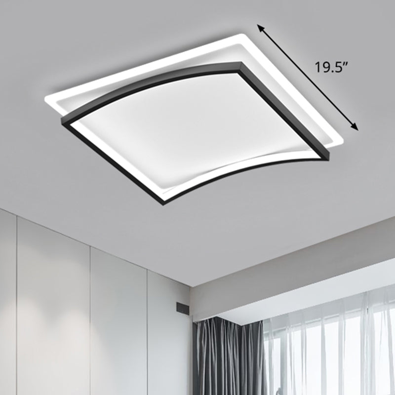 Plafonnier encastré incurvé en métal noir et blanc - Luminaire de salon simple et élégant