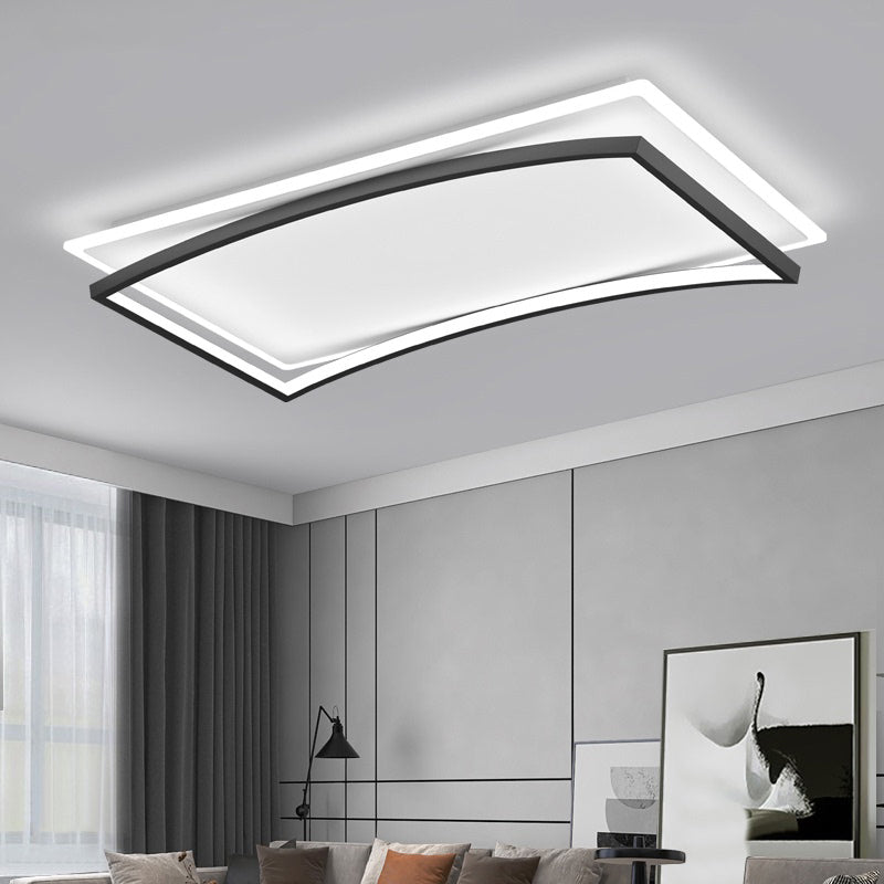 Plafonnier encastré incurvé en métal noir et blanc - Luminaire de salon simple et élégant