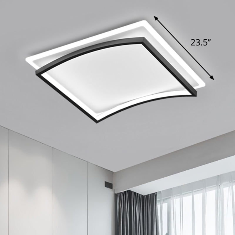 Plafonnier encastré incurvé en métal noir et blanc - Luminaire de salon simple et élégant