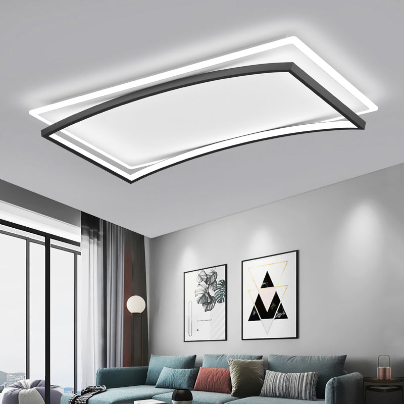 Plafonnier encastré incurvé en métal noir et blanc - Luminaire de salon simple et élégant