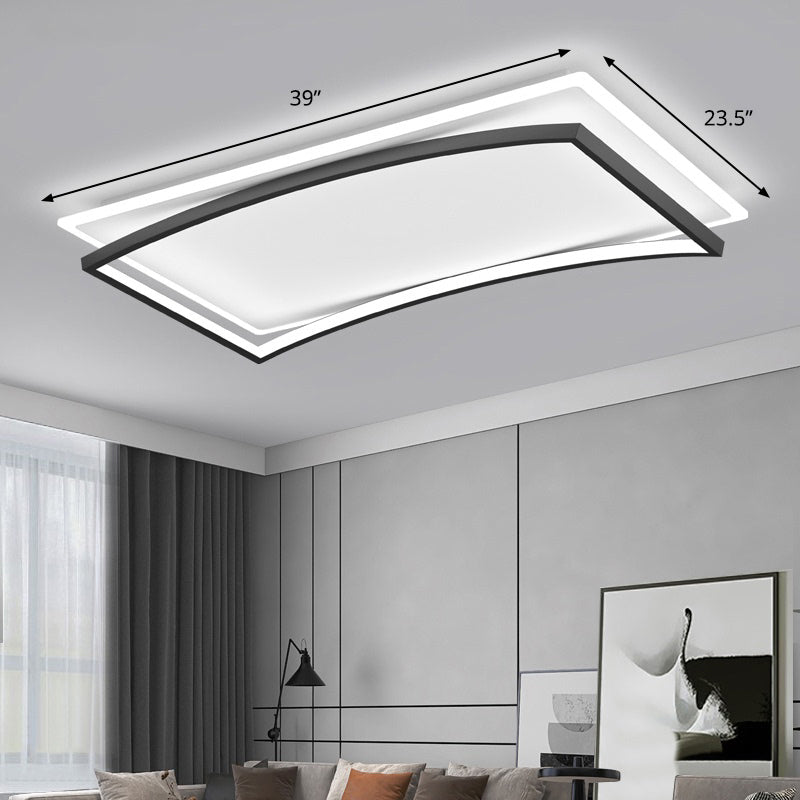 Plafonnier encastré incurvé en métal noir et blanc - Luminaire de salon simple et élégant