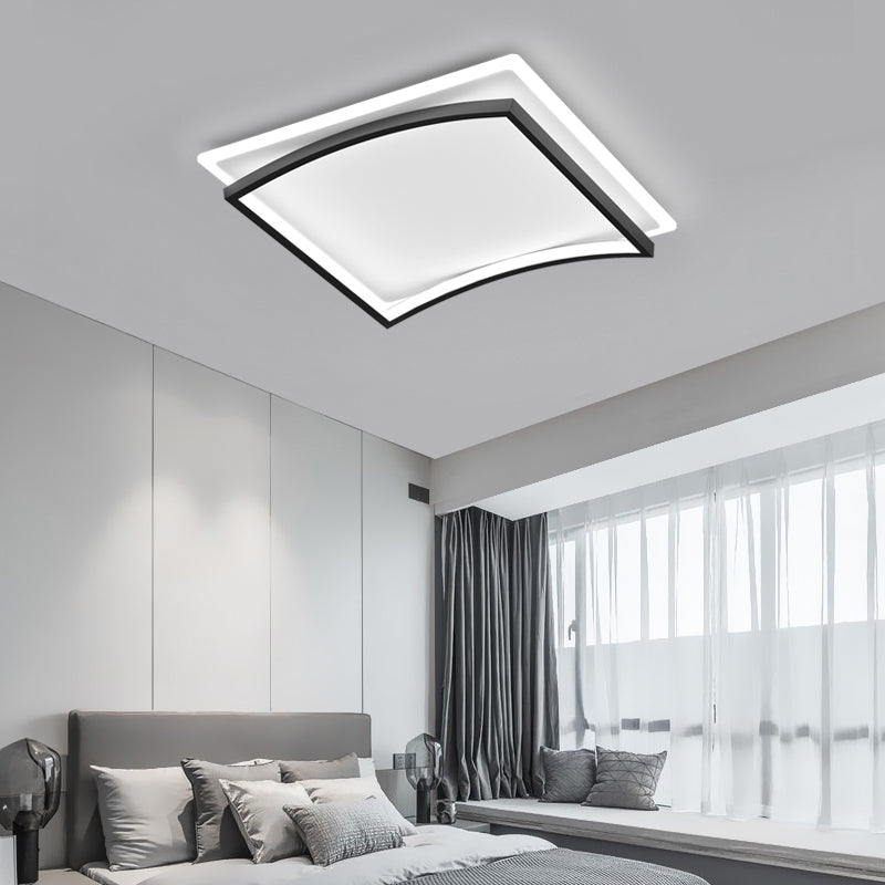 Plafonnier encastré incurvé en métal noir et blanc - Luminaire de salon simple et élégant