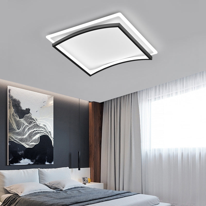 Plafonnier encastré incurvé en métal noir et blanc - Luminaire de salon simple et élégant