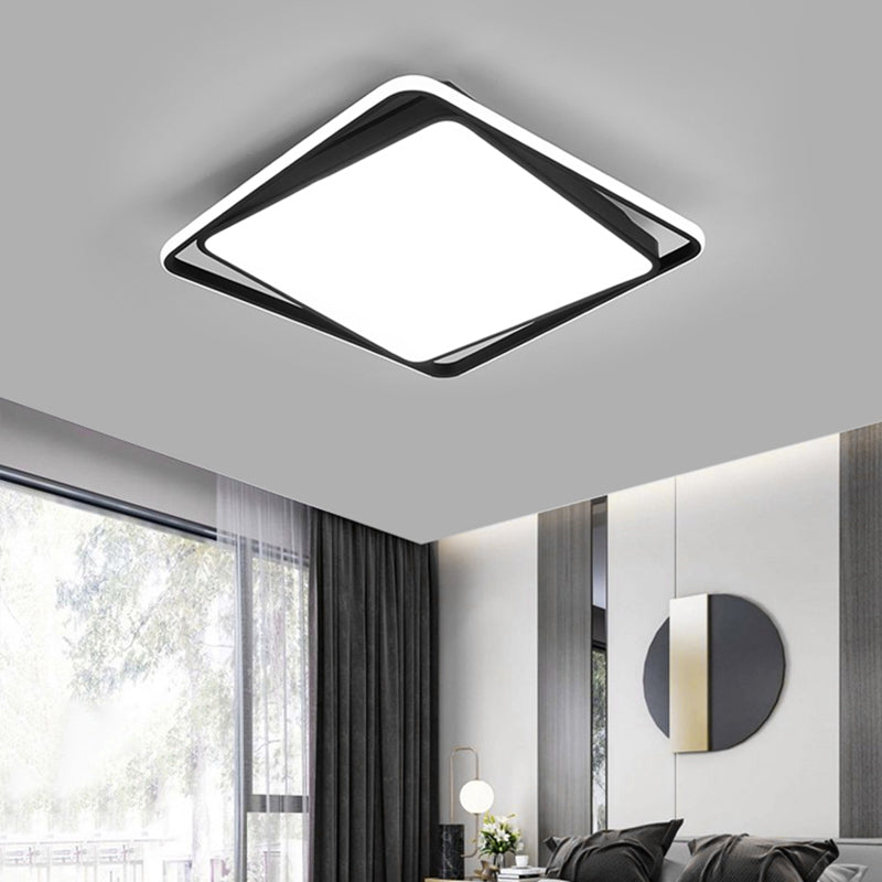 Modern Square LED Surface Mount Ceiling Light - Nordic Acrylic Black Flushmount for Bedroom