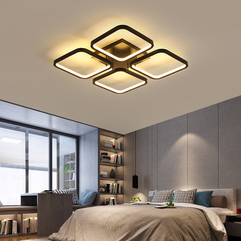 Sleek Black LED Semi Flush Ceiling Light for Bedroom - Simplicity Collection