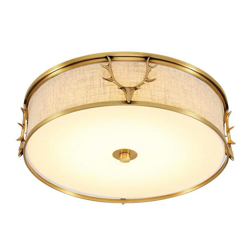 Plafonnier de style nordique avec motif décoratif en bois de cerf pour hall d'entrée - Plafonnier à tambour en tissu