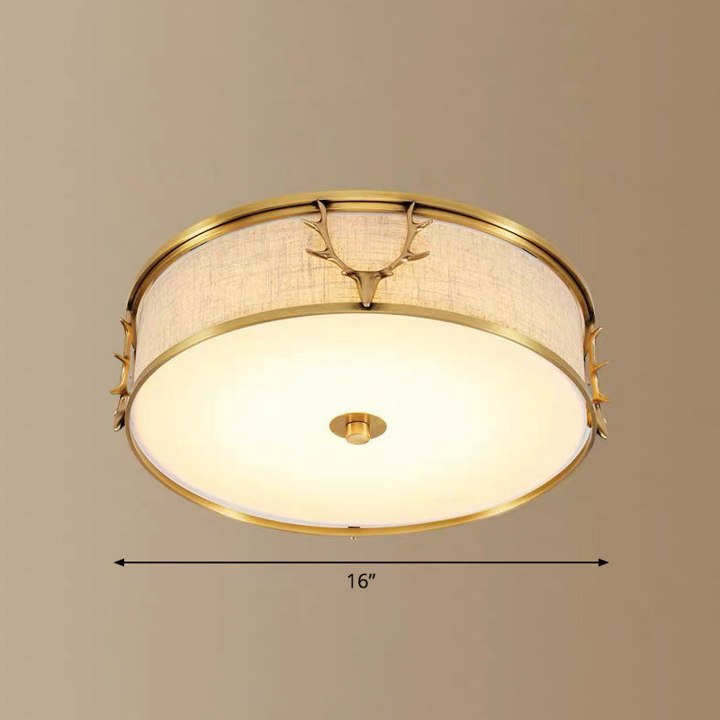 Plafonnier de style nordique avec motif décoratif en bois de cerf pour hall d'entrée - Plafonnier à tambour en tissu