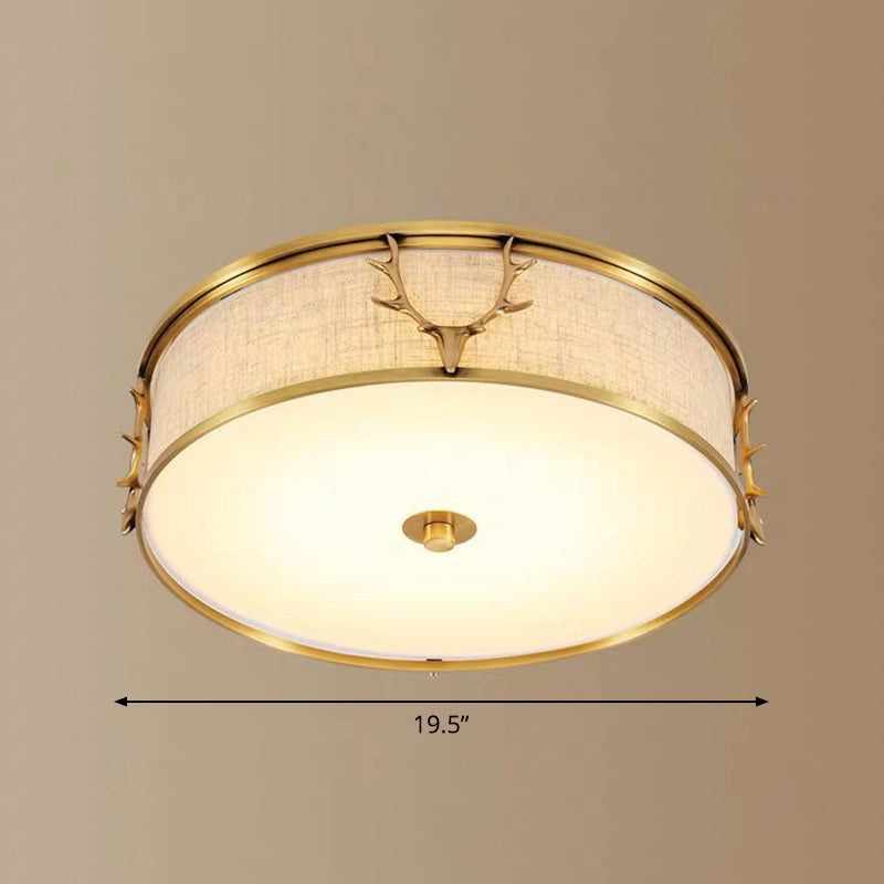 Plafonnier de style nordique avec motif décoratif en bois de cerf pour hall d'entrée - Plafonnier à tambour en tissu