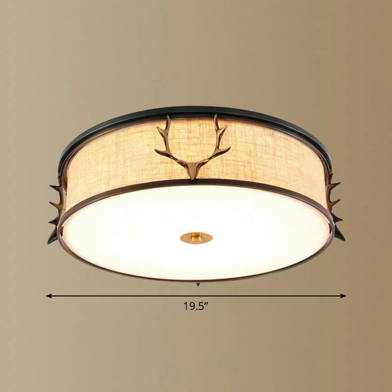 Plafonnier de style nordique avec motif décoratif en bois de cerf pour hall d'entrée - Plafonnier à tambour en tissu