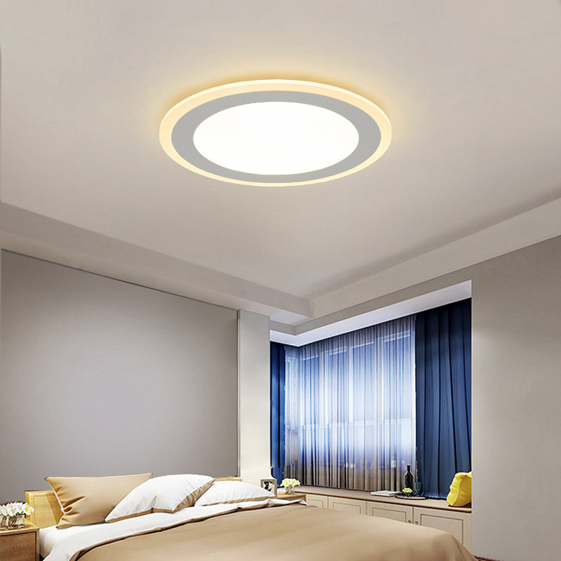 Minimalist White Led Acrylic Disk Flush-Mount Ceiling Light Fixture / 16.5 Warm