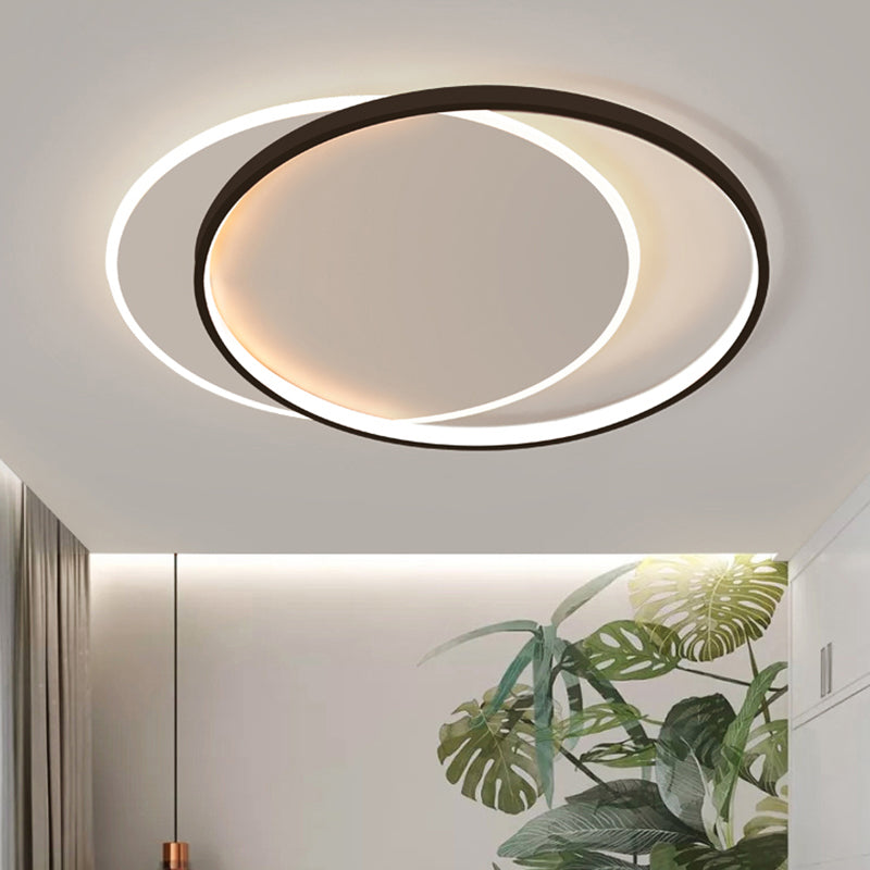 Eclipse Minimalist Metal LED Flush Mount Ceiling Light for Bedroom - Black-White Finish
