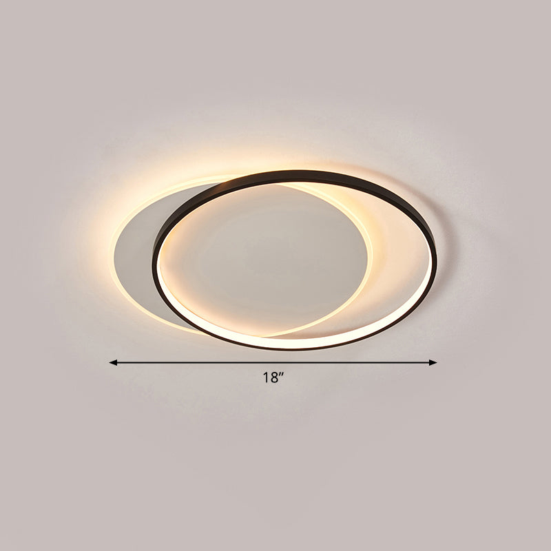 Eclipse Minimalist Metal LED Flush Mount Ceiling Light for Bedroom - Black-White Finish