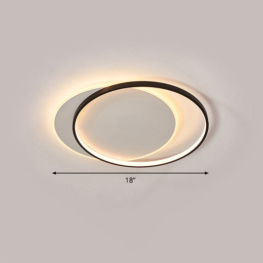 Eclipse Minimalist Metal LED Flush Mount Ceiling Light for Bedroom - Black-White Finish