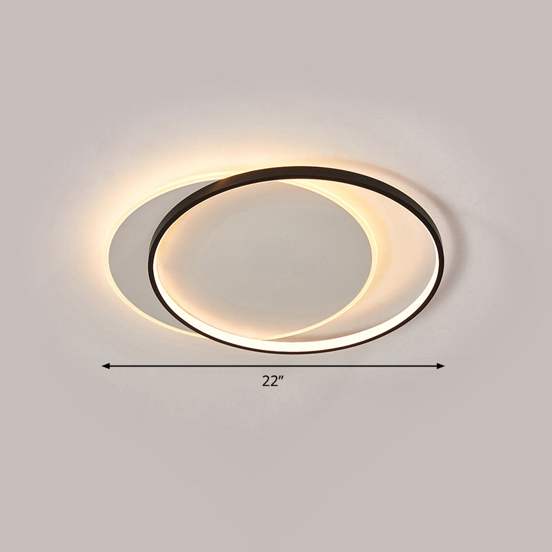 Eclipse Minimalist Metal LED Flush Mount Ceiling Light for Bedroom - Black-White Finish