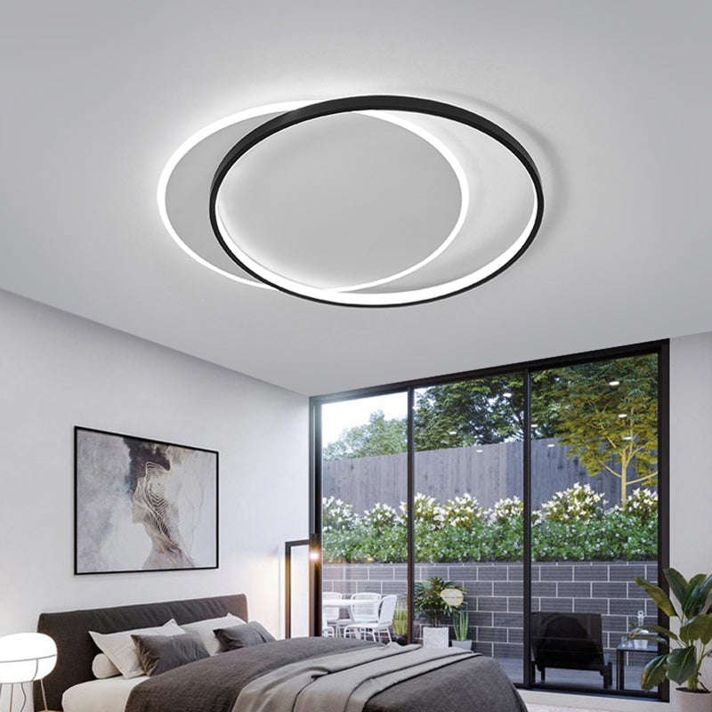 Eclipse Minimalist Metal LED Flush Mount Ceiling Light for Bedroom - Black-White Finish