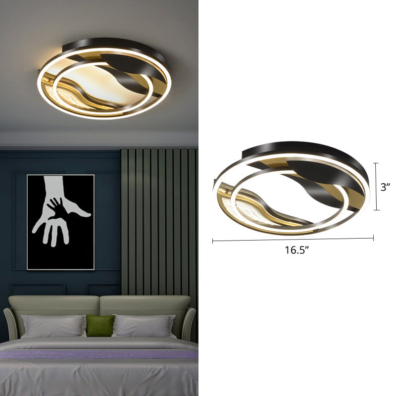 Modern Black-Gold LED Flush Mount Lamp for Bedroom Lighting