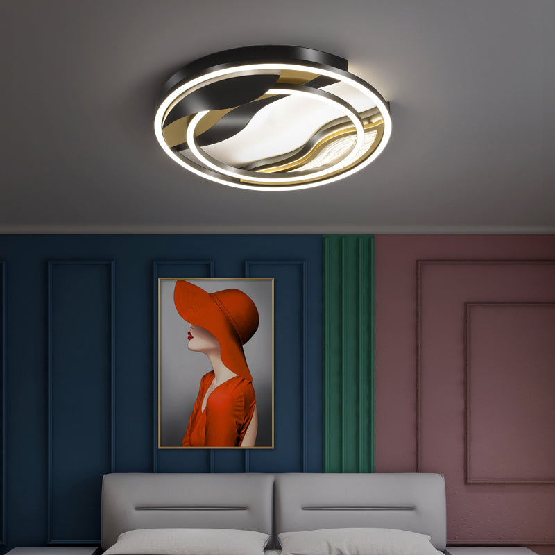 Modern Black-Gold LED Flush Mount Lamp for Bedroom Lighting
