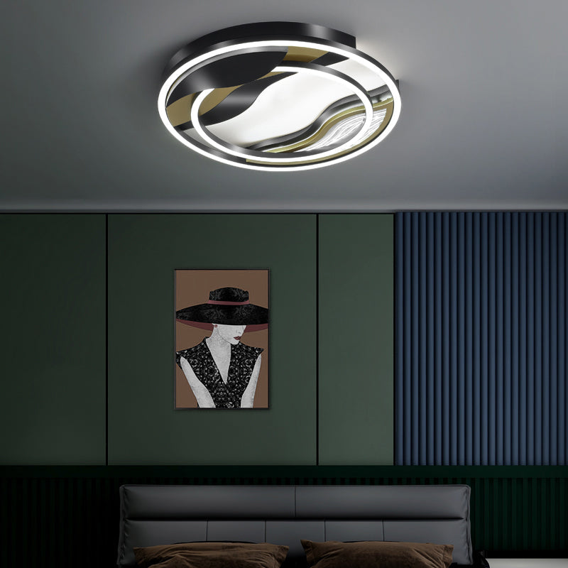 Modern Black-Gold LED Flush Mount Lamp for Bedroom Lighting