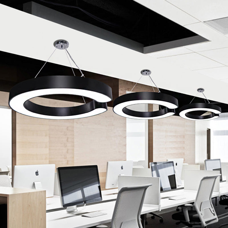 Minimalist Metal Led C-Shaped Hanging Pendant Lamp - 19.5/23.5/31.5 Width (White/Black